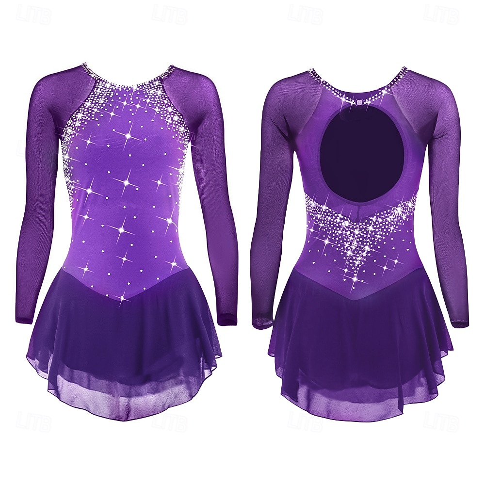 Taitoluistelupuku Naisten Tyttöjen Luistimet Hameet Violetti Musta Valkoinen Avoin selkä Silmukka Spandex Erittäin elastinen Kouluts Kilpailu Luisteluasu Klassinen Kristalli / Strassi Pitkähihainen 2026 - $111.99 –P13