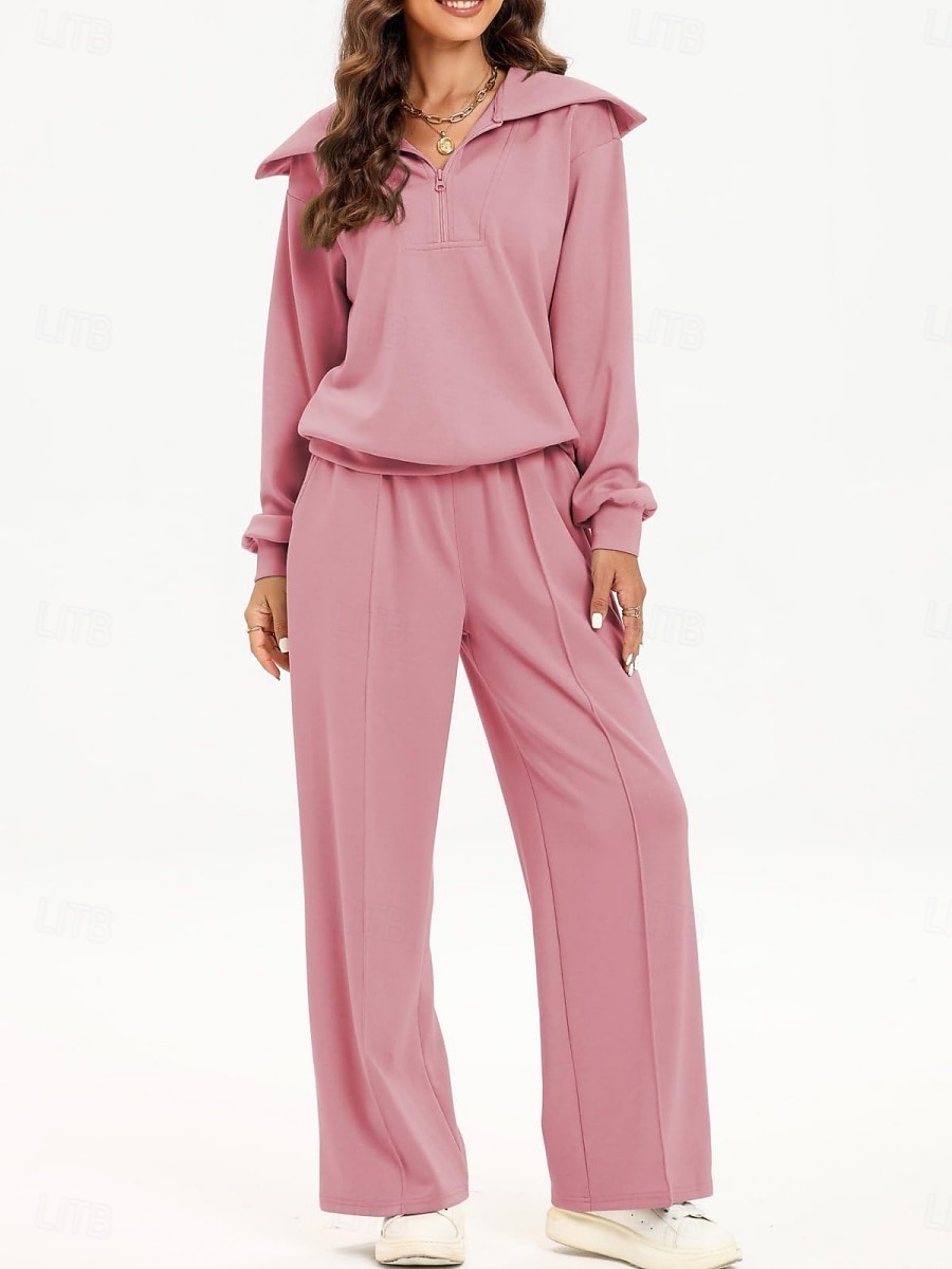 Dames Modieus Streetwear Broeken Sets Bolero Top Lange mouw Overhemdkraag Effen Kleur Vetoketju Buiten Werk Casual Blozend Roze Marineblauw Grijs Lente Normale pasvorm 2025 - $47.99 –P10