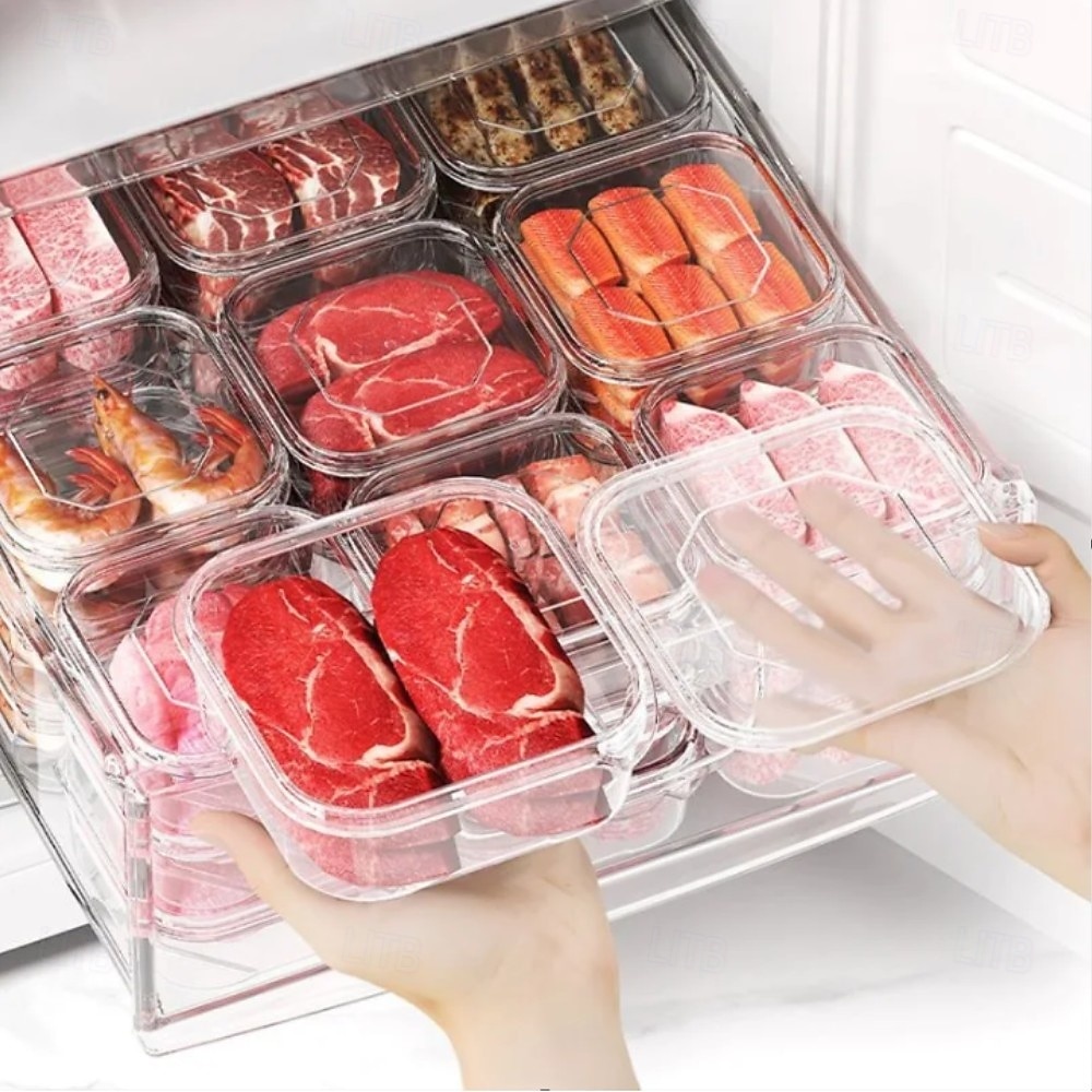Lednička mražené maso box na konzervaci potravin průhledná mrazicí nádoba na maso a zeleninu s víkem chladnička mražené maso přihrádka na maso mrazák box na uchovávání čerstvého jídla 2026 - $10.49 –P6