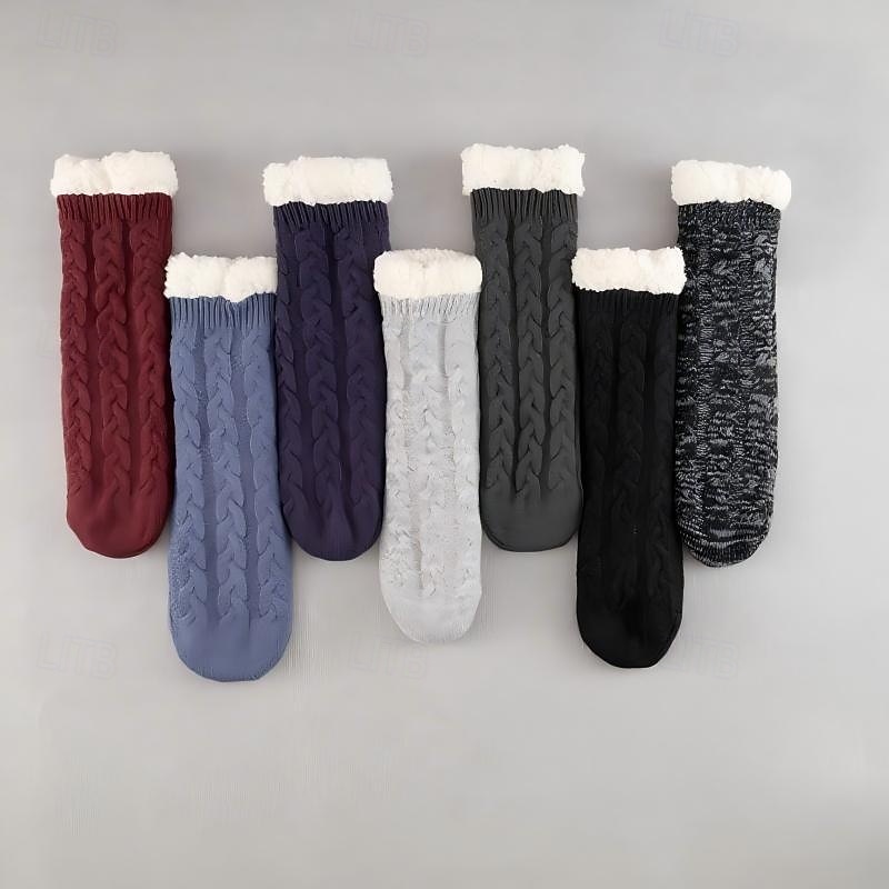 Zimní silné chlupaté podlahové ponožky, protiskluzové teplé vnitřní pantofle pro muže a ženy, útulné flanelové domácí ponožky do poloviny lýtek 2026 - $9.99 –P9