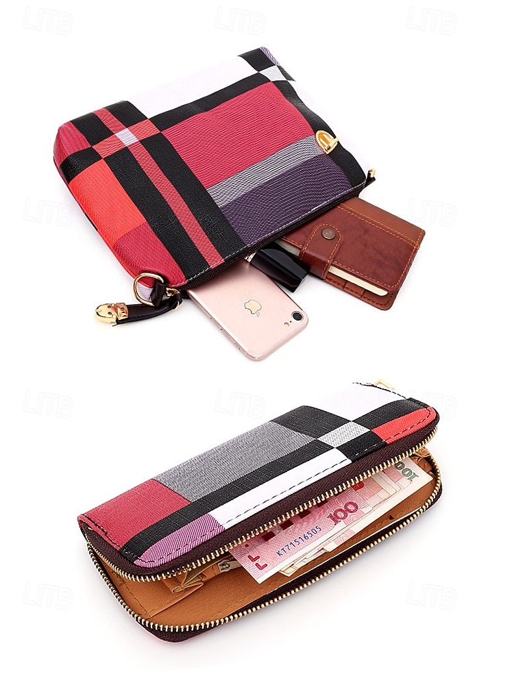 סט תיקי יד משובצים לחג המולד לנשים, עשוי דמוי עור צבעוני, תיק יד אופנתי, תיק צד, ארנק וכיס, מושלם למתנה לחג ולמסיבת חג המולד 2026 - $34.99 –P9