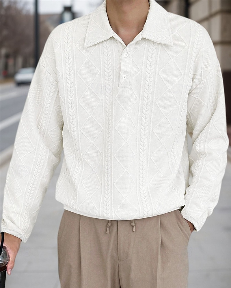 رجالي قميص الجولف قمصان بولو الجولف عمل فضفاض Lapel كم طويل أساسي الحديث سهل قماش الجاكار Buttons الربيع الخريف عادي أبيض قميص الجولف 2025 - $25.99 –P2