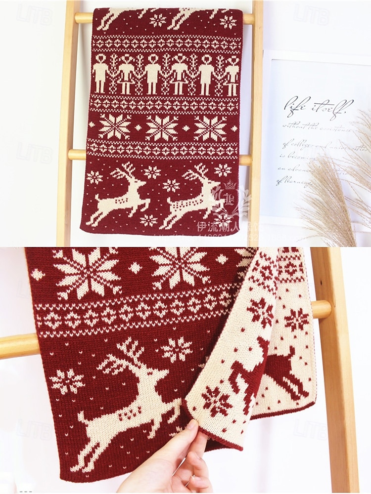 Écharpe de Noël pour femme en maille avec motif renne – matière acrylique, motif festif pour les fêtes et les vêtements d'hiver de 2026 ? $19.99 –P7
