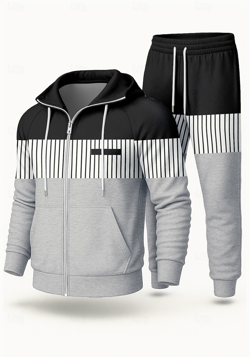Men's Hoodie Tracksuit 2 Piece Tracksuit Drawstring Zip Up Geometric Clothing Suit Fall Black Orange Vocation Outdoor Travel Lightweight Fashion Long Sleeve Sport Activewear Stretchy Regular Fit 2025 - $41.99 –P4