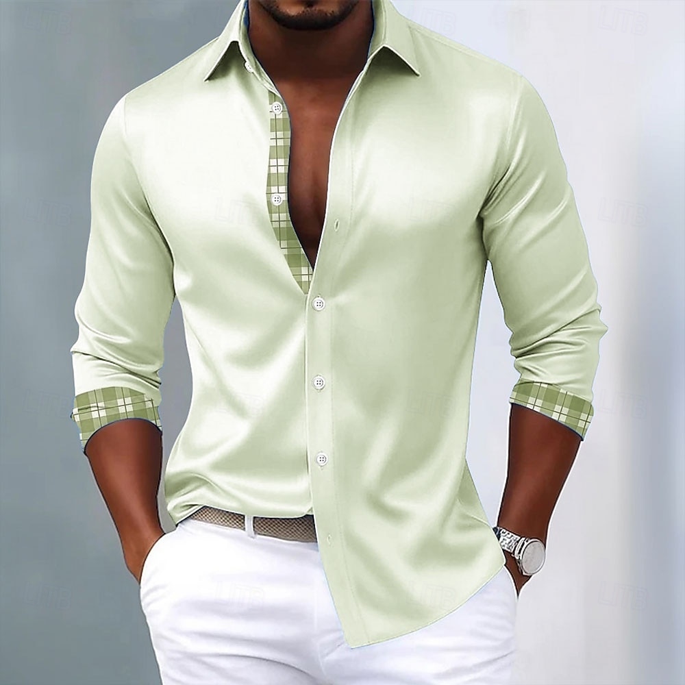 Hombre Cuadrícula / Cuadros Diseño Geométrico Camisa Camisa de raso Camisa para Vestido Manga Larga Informal de negocios Vacaciones Uso Diario Verano Primavera Otoño Cuello Vuelto Impresión 3D 2026 - $29.99 –P4
