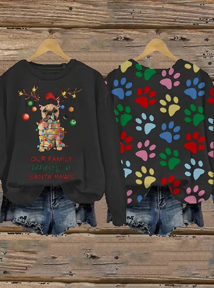Damen Pullover Sweatshirt Grafik Tiermotiv Hund Lässig Langarm Rundhalsausschnitt Normale Oberteile Straße Alltagskleidung Lässig Patchwork Schwarz Weiß Hellgrün Rosa Leicht Blau Herbst Winter 2025 - $28.99 –P5