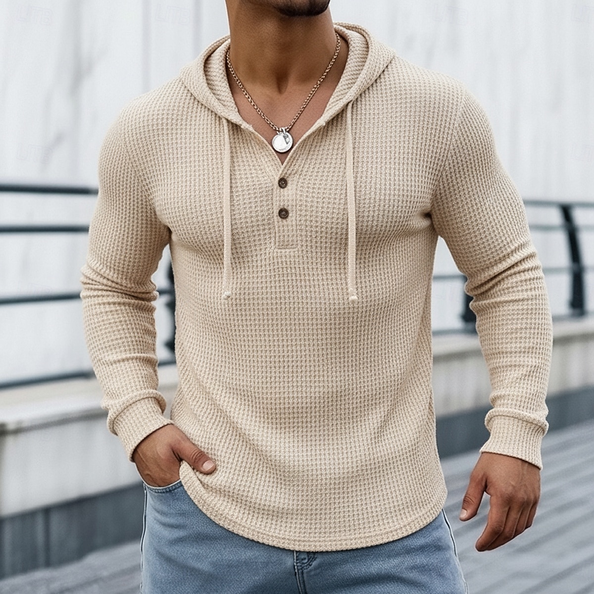 Herre Vaffel T-skjorte T skjorte Vaffel Henley-skjorte Langermet V-hals Med hette Vår Høst Vinter Helfarge Tradisjonell / vintage Fritid Ren utendørs Hjem Sport & Utendørs Hvit Grønn Kakifarget Topp 2026 - $22.99 –P4