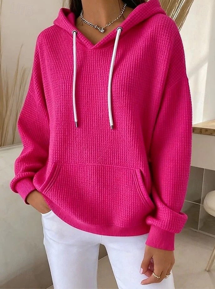 Women's Pullover Hoodie Sweatshirt Pocket Plain Casual Long Sleeve Hooded Regular Tops Blue Black White Pink Fuchsia Spring Fall Winter 2026 - $31.99 –P6