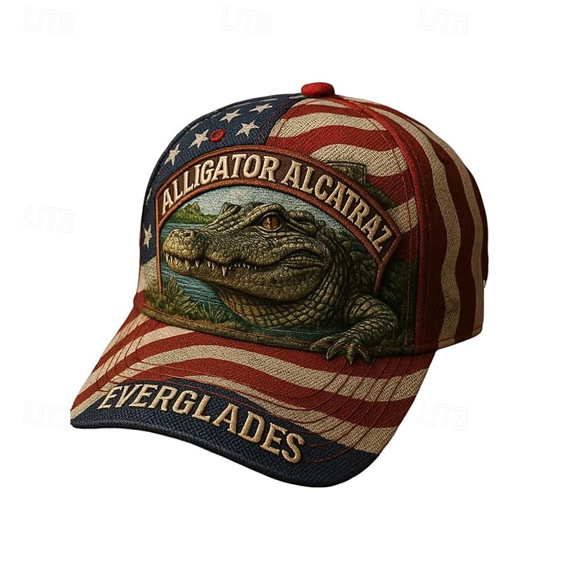 Herr Basebollkeps Solhatt Trucker Hat Rubinrött Blå Polyester Mönster Mode Ledigt Gata Dagligen Krokodil Amerikanska flaggan Justerbara Solskyddskräm Andningsfunktion 2026 - $15.49 –P1
