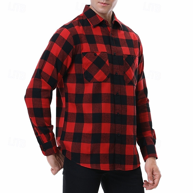 Miesten Paita Rento paita Flanellipaita Button Up paita Päällyspaita Ruudullinen Kausaliteetti Päivittäin Laivaston sininen Pitkähihainen Kauluskäänne 봄 & Syksy Vaatetus 2026 - $29.99 –P2