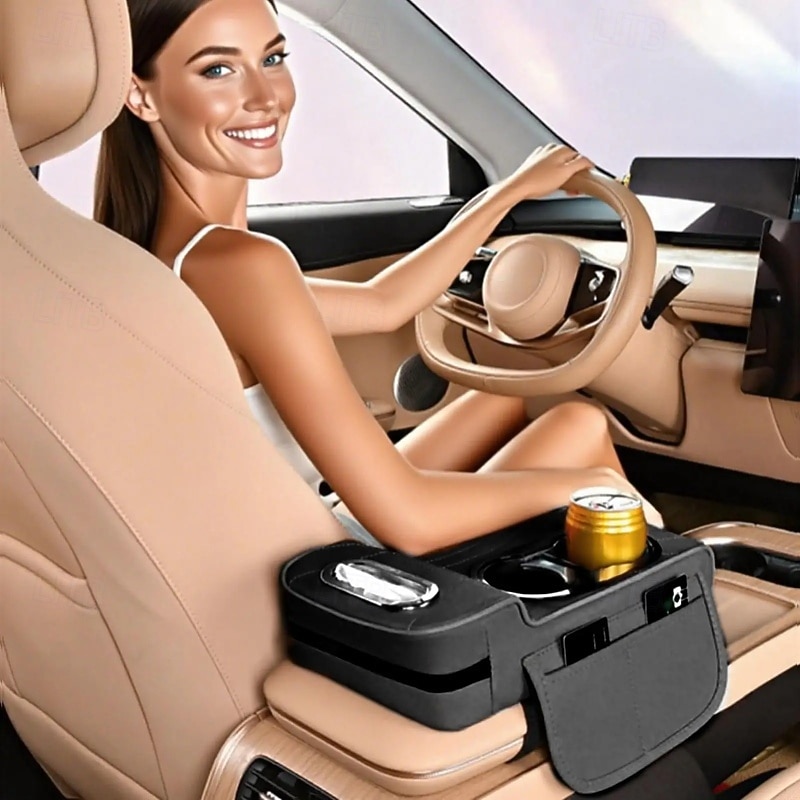 2026年 新車用センターコンソールアームレストクッション、カップホルダー2個付き、アームレスト高さ調整パッド、4 in 1 オートアームレスト枕カバーパッド、オールシーズン対応アームレストボックス  コレクション – $15.49 –P2