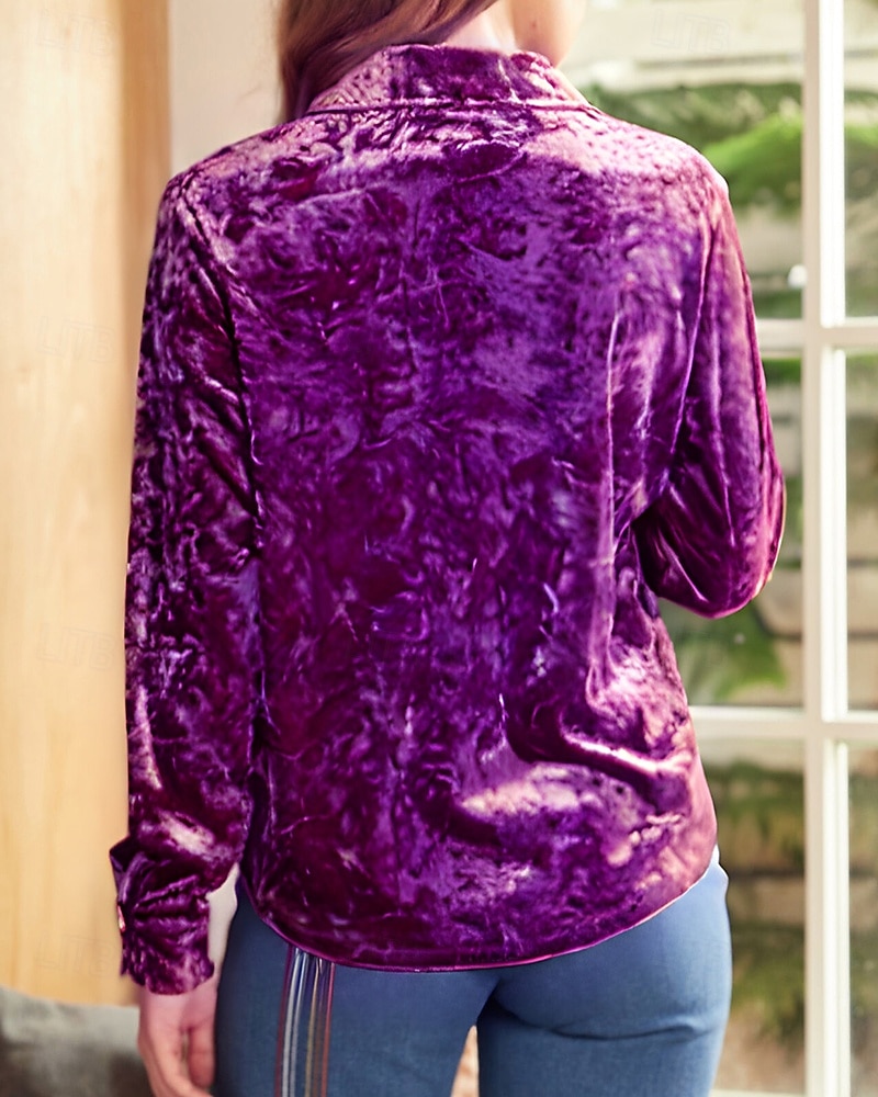 Γυναικεία Βελούδο Κομψή Φιλάρεσκος Μπλούζα Κουμπιά Σκέτο Βοημία Βίντατζ Καθημερινά Μακρυμάνικο Κολάρο Πουκαμίσου Κανονικά μπλουζάκια Καθημερινά Βραδινό Ρούχα για Πάρτυ Αργίες 2026 - $37.99 –P16