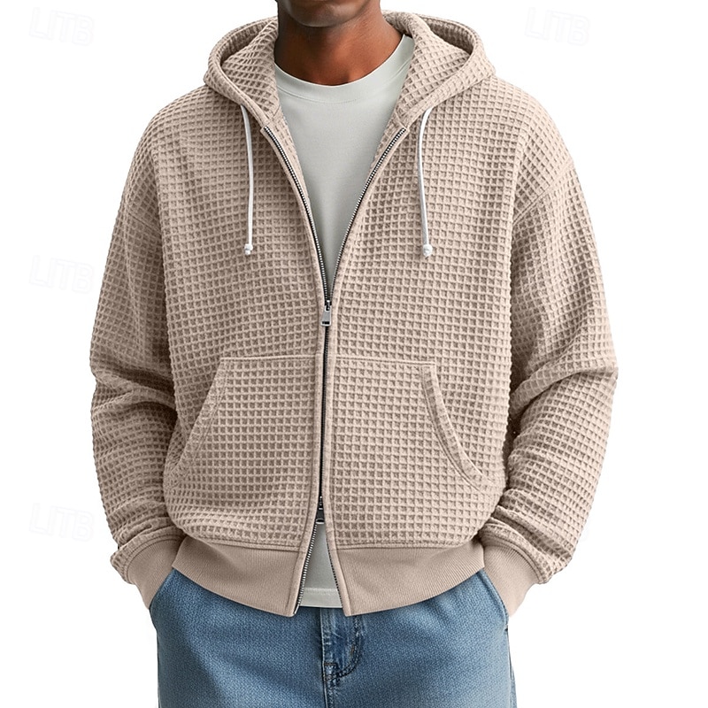 Homens Moletom Full Zip Hoodie Moletons Waffle Adamascado Branco Vermelho Azul Marinha Verde Escuro Com Capuz Tecido Zíper Textura Desportos e Ar livre Casual Diário Roupa de rua Legal Roupa de de 2025 por $32.99 –P4