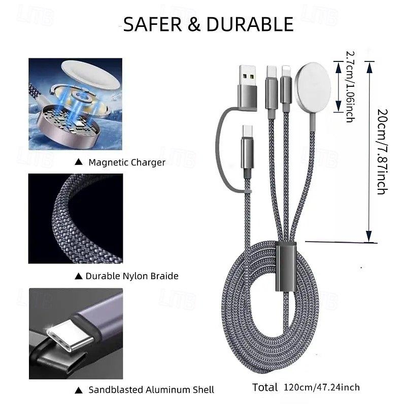 Необходимый дорожный кабель USB-C 3-в-2, подходящий для зарядки Apple Watch/iPhone 17/мультизарядный кабель Lightning, портативный, предназначенный для iWatch и iPhone 16 2025 - $18.99 –P5