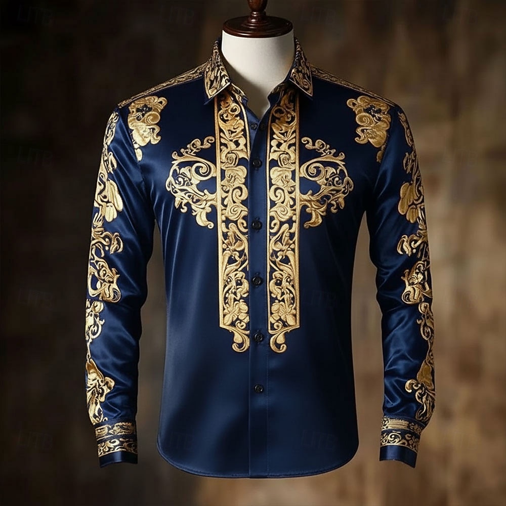 Męskie Kwiatowy wzór Etnické Barokowy Koszula Satynowa koszula Koszule eleganckie Długi rękaw Vintage Retro Urlop Na co dzień Lato Wiosna Jesień Wieczorne Druk 3D Koszule zapinane na guziki Czarny 2026 - $29.99 –P3