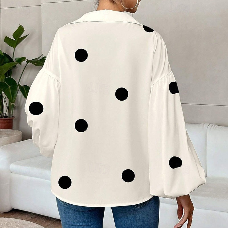 Per donna Blusa Arricciato A Pois Elegante Moderno Manica Lunga Manica a Palloncino Scollo a V Top Regolari Quotidiano Ferie Uscire Nero Rosso Blu marino Verde Albicocca Autunno Inverno del 2026 a $31.99 –P8