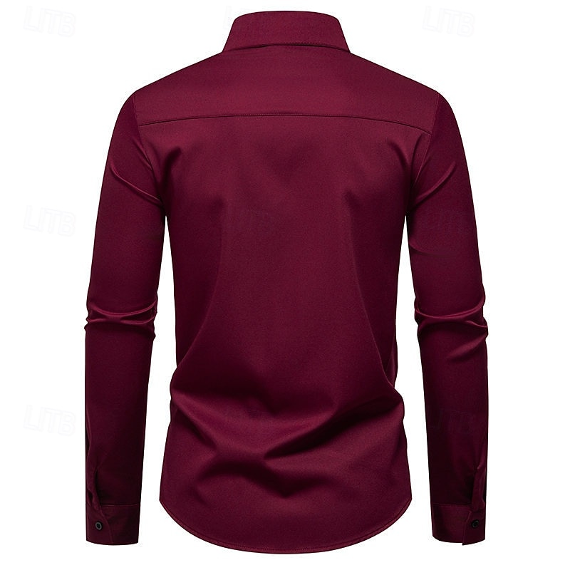 Herren Hemd Kleidhemd Knopfhemd Einfach Hochzeit Party Schwarz Weiß Wein Marineblau Langarm Revers Frühling Herbst Bekleidung Patchwork 2026 - $37.99 –P3