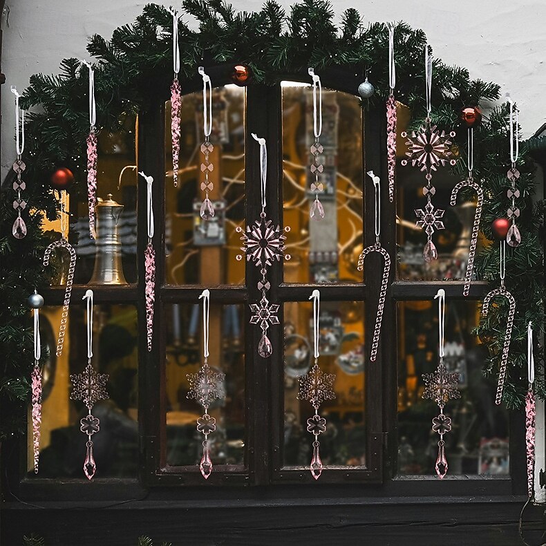 20 ks vánočních křišťálových závěsných ozdob, průhledných akrylových rampouchů a sněhových vloček na vánoční stromeček, vánoční dekorace do domu 2025 - $12.99 –P8