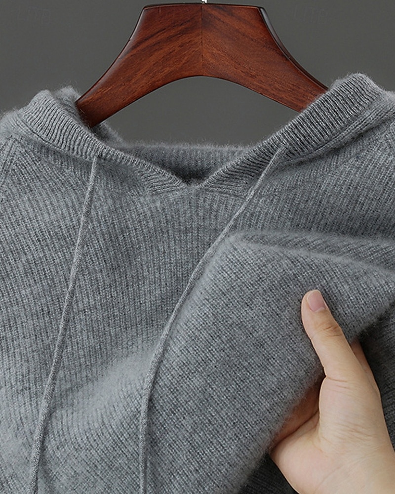 мужской свитер из чистой шерсти премиум-класса, кашемир, классический трикотажный свитер с капюшоном и завязками, мягкий, теплый, дышащий 2026 - $152.99 –P6