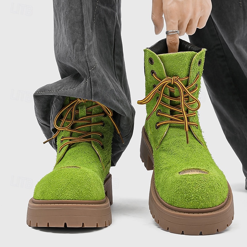 Per uomo Stivali Stivali da Lavoro Camminata Vintage Quotidiano PU Aumento Altezza Confortevole Stivali a Metà Polpaccio Allacciatura Tessuto almond Marrone scuro Nero Autunno Inverno del 2026 a $89.99 –P14