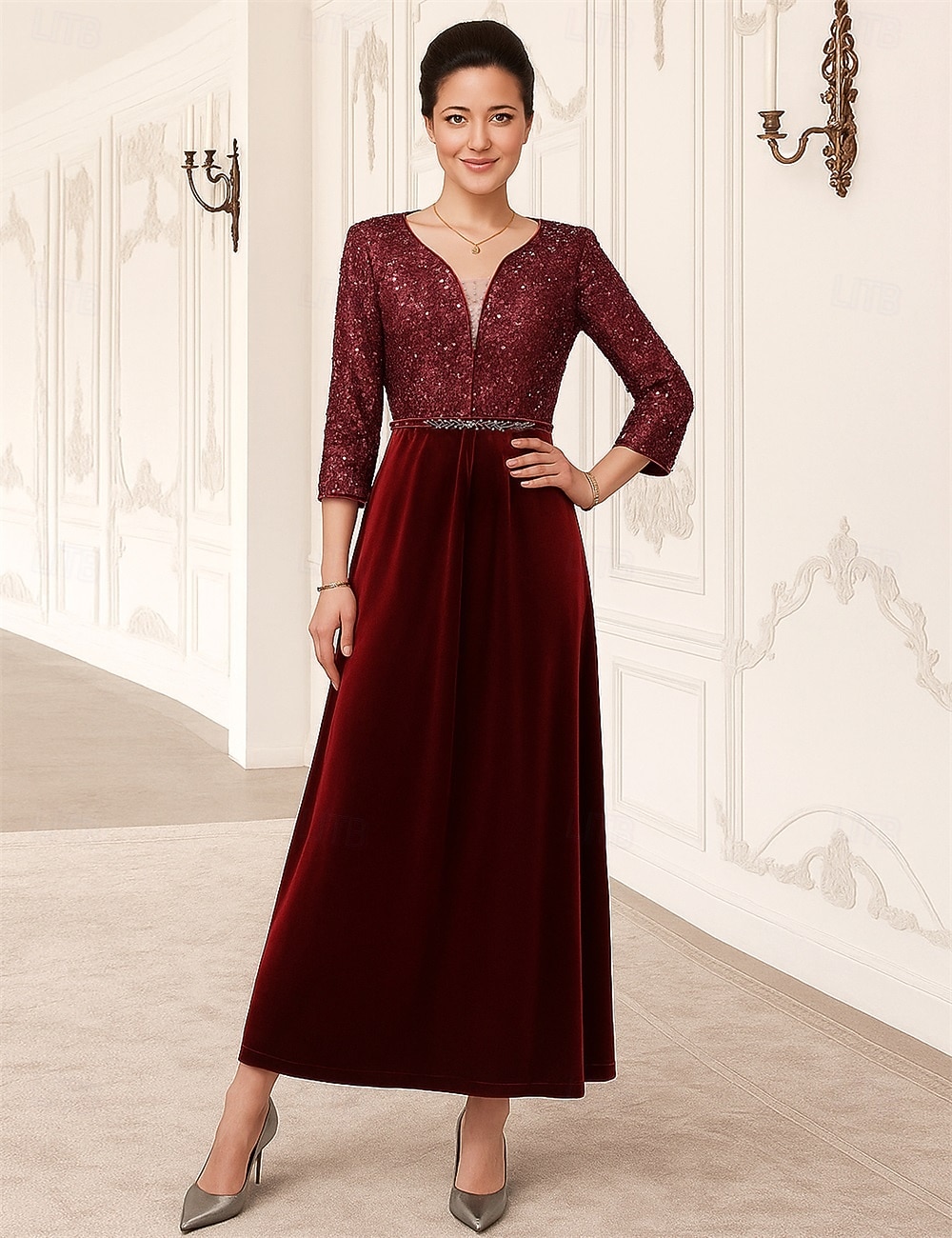 floor length vs ankle length dress Metallic Crinkle Long Sleeve Sheath Gown In Green