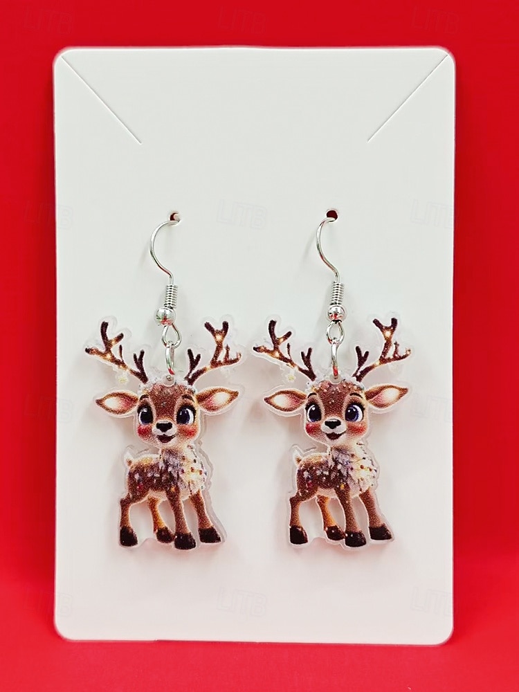 Dámské vánoční dárkové akrylové náušnice se sobami, roztomilý sváteční design se santovou čepicí, zábavný sváteční doplněk na večírky a setkání. 2026 - $5.99 –P7