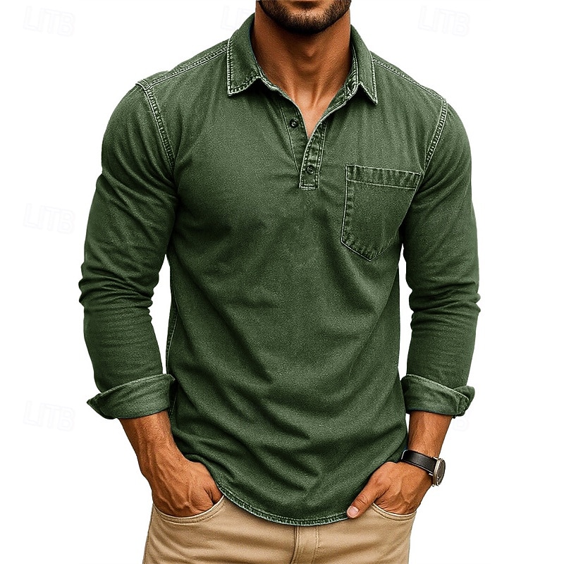 Herre Golf skjorte Golf poloskjorter Arbeid Avslappet Knaphul Langermet Grunnleggende Moderne عادي Lomme Knapper Vår Høst Normal Dyp Grønn Svart Rosa Lys Grønn Mørkeblå Blå Golf skjorte 2025 - $21.99 –P10