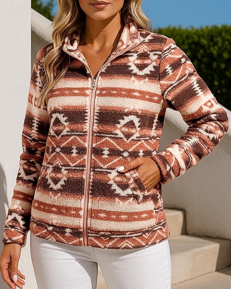 Per donna Cappotto invernale Giacca con cerniera completa Giacca in pile polare Manica Lunga Top Athleisure Grafico Antivento Caldo Escursionismo Viaggio Vacanze abbigliamento sportivo Abbigliamento del 2025 a $30.99 –P3