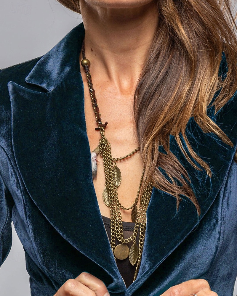 Per donna Blazer Blazer di velluto Confortevole Tasca Moda Semplice Feste Festa / Sera Casuale Corto Regolare Collo ripiegato Vestibilità regolare Manica Lunga Capispalla blu navy Nero Vino Primavera del 2026 a $35.99 –P14