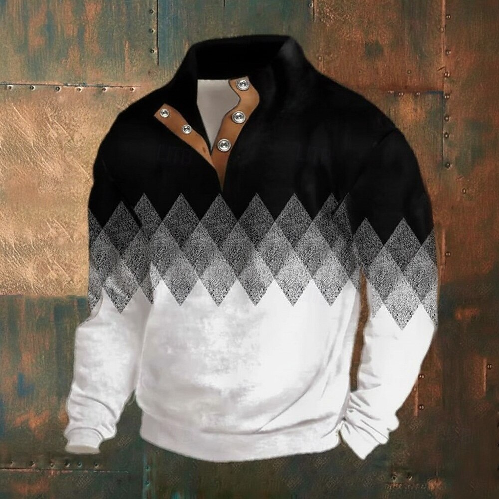 Herre Ruter Lapper Genser Mote Daglig Enkel Fritid Langermet Høyhalset Feriereise Ut på byen Svart Blå Knapper Høst Vinter Designer S M L XL XXL 3XL 2026 - $28.99 –P1