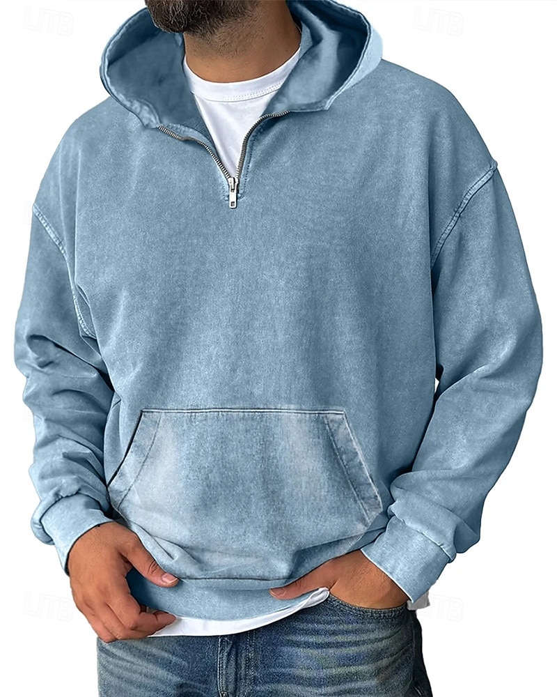 Homme Sweat à capuche Sweat à capuche quart zippé Noir Vin Vert Véronèse Bleu Violet À capuche Uni Avec Poches Sport & Loisir Quotidien Fête Polyester Streetwear Basique Occasionnel Printemps Automne de 2025 ? $26.99 –P1