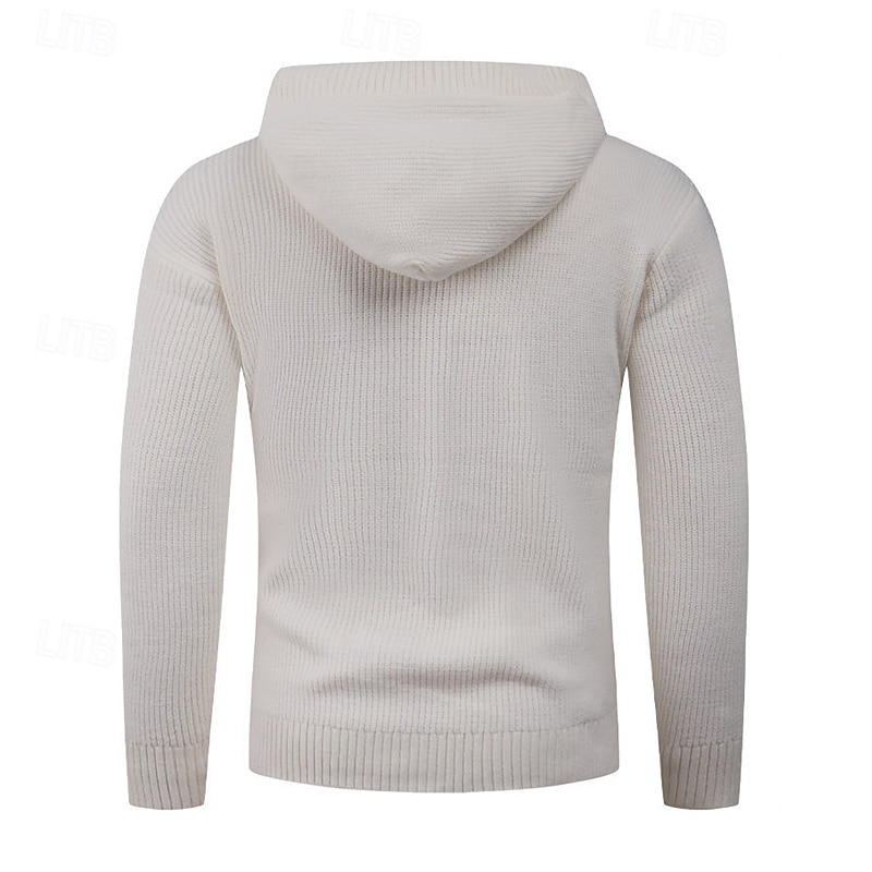 Herren Pullover Strickpullover Gerippt Stricken Normale Oberteile Knöpfe Gestrickt Einfach Mit Kapuze Mode Basic Urlaub Alltagskleidung Bekleidung Herbst Winter Schwarz Hellgrau S M L 2026 - QAR 185.61 –P6