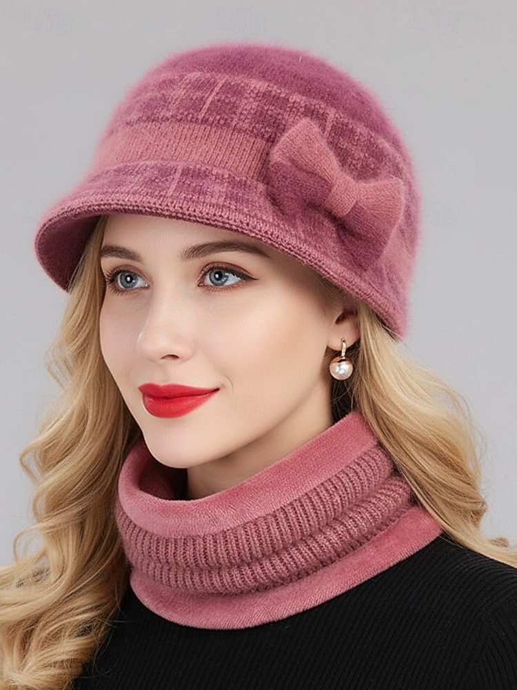 Женский рождественский комплект из акриловой шапочки и гетры – уютный ребристый дизайн с бантом, доступен в нескольких цветах, идеально подходит для зимних каникул и торжественных случаев 2026 - $19.99 –P3