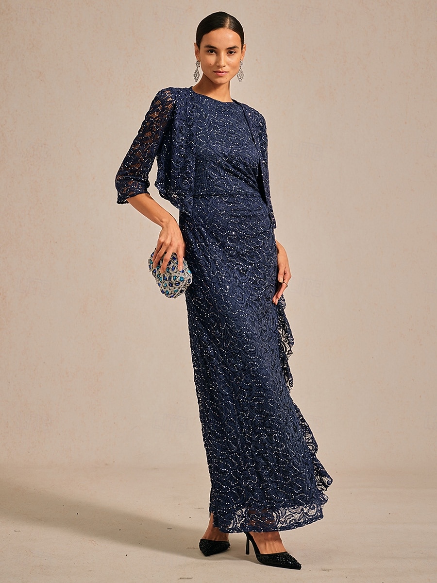 Dame Blondeskjorte Paljetter Blonde Elegant 3/4 ermer V-hals Aftenselskap Bryllupsgjest Navyblå Sommer Vår Høst Vinter 2026 - $37.99 –P8