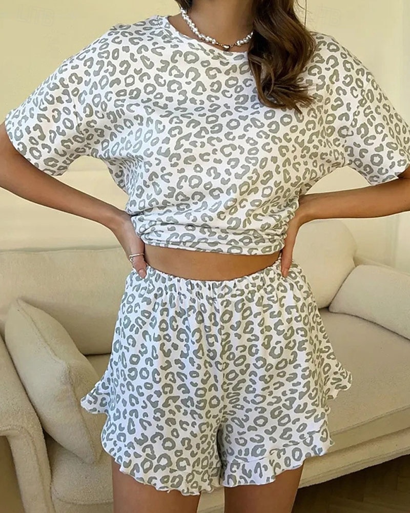 Women's Pajamas Loungewear Pajama Set Pajama Shorts Fashion Casual Comfort Graphic Pure Color Elastic Waist Pant Shorts Vacation Home Daily Short Sleeve Crew Neck Pink Green Gray Summer Spring 2026 - $26.99 –P2