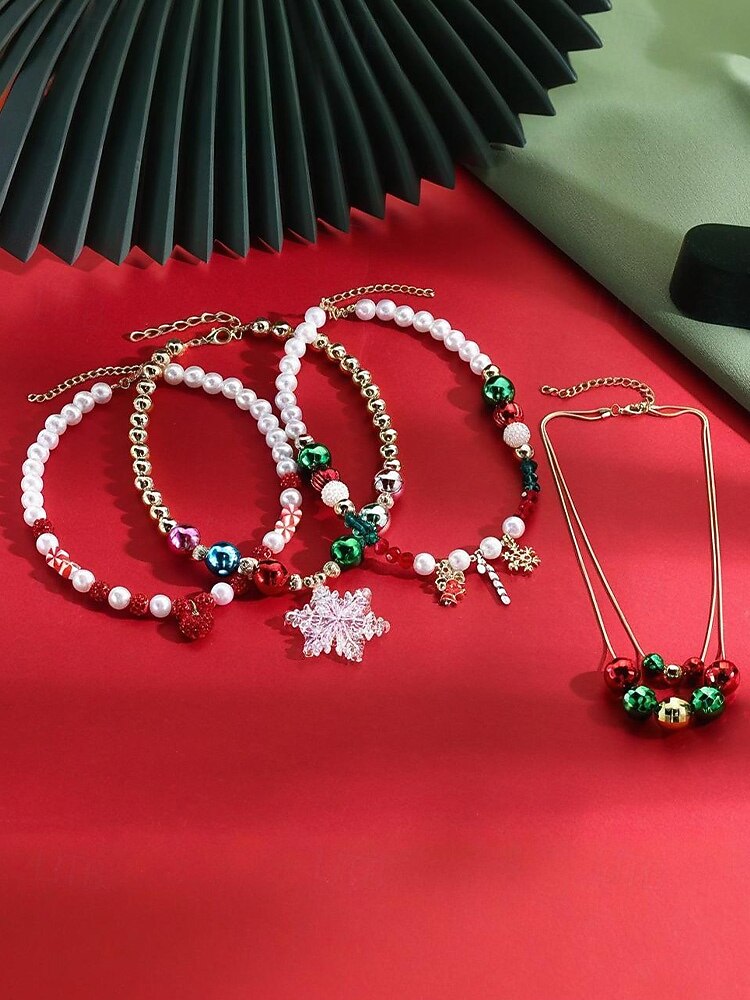 Női karácsonyi ajándék nyaklánc, ötvözet és akril anyagból, színes gyöngyök ünnepi medálokkal, tökéletes ünnepi kiegészítő partikra és összejövetelekre 2025 - $9.99 –P4