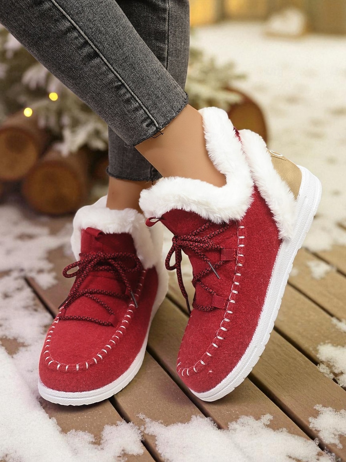 Női Csizmák Hócipők Fűzős csizmák Téli csizma Karácsony Napi Gyapjú bélelt Csizmák Bokacsizmák Lapos Kerek orrú Alkalmi Műszőrme Ruhaanyag Papucs Fekete Rózsaszín Piros 2025 - $11.99 –P5