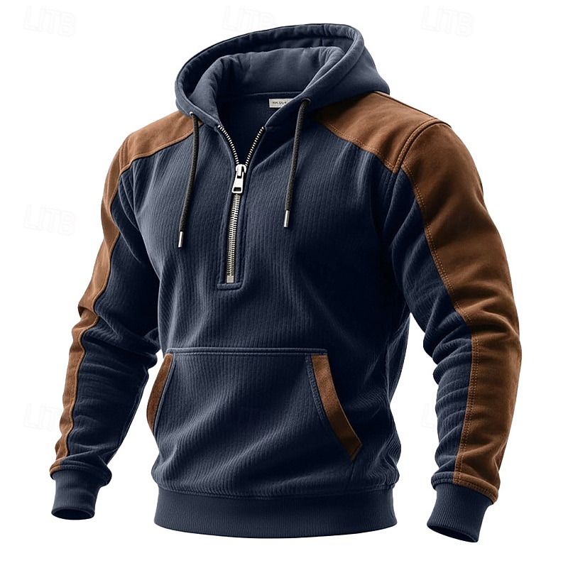 Homme Sweat à capuche Sweat à capuche quart zippé bleu marine Bleu Vert foncé Violet Marron À capuche Uni Patchwork Bloc de Couleur Sport & Loisir Occasionnel Quotidien Polyester ancien Streetwear de 2025 ? $32.99 –P4