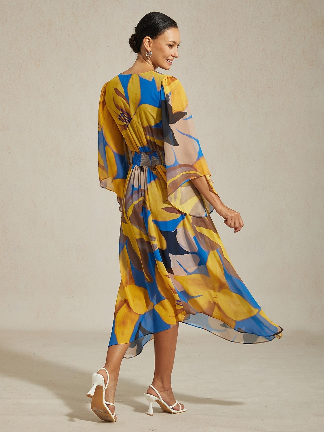 שמלת מקסי לנשים שיפון הדפס פרחוני מופשט שקוף זורם קז'ואל יעד חתונה אורחת חופשה טיולים נופש אביב קיץ סתיו 2025 - $141.99 –P4