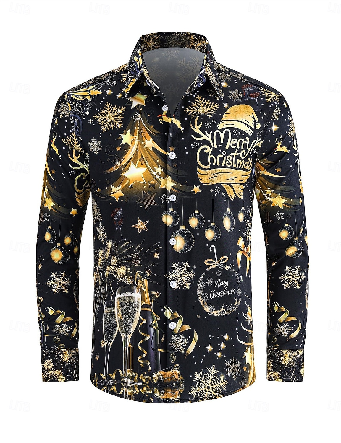 Karácsony Hosszú ujjak Gombos ing Karácsonyi fények Grafikus Újdonságok Vicces mert Férfi Felnőttek 3D nyomtatás mert Karácsony Farsang Újév Parti 2025 - $24.99 –P3