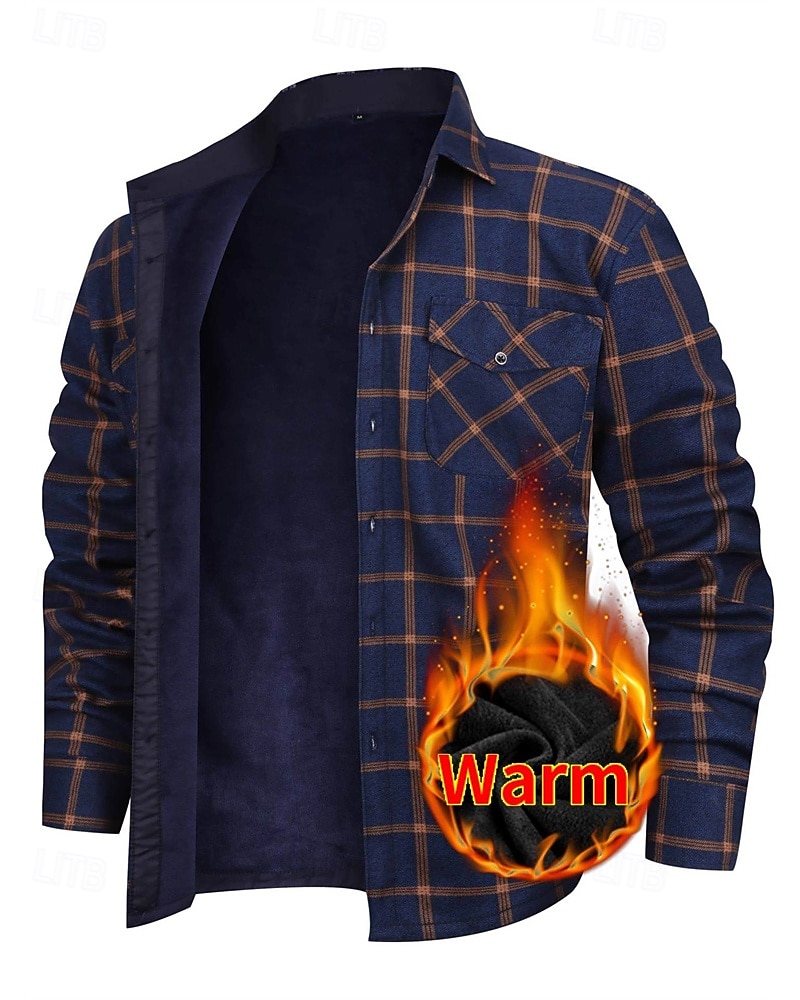 Per uomo Giacca-camicia Giacca camicia Giacca invernale Plaid Vacanza Abbigliamento quotidiano Bianco Rosso Blu marino Azzurro cielo Manica Lunga Bavero Autunno Inverno Abbigliamento Tasca Frontale del 2026 a $35.99 –P2