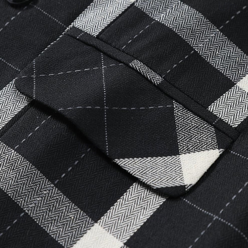 Męskie Kamizelka Strój koktajlowy Formalny Ślub Urlop Biznes Moda Klasyczny Wiosna Jesień Kieszeń Guziki Poliester Wygodny Kratka Guziki jednorzędowe W serek Regularny Czarny Brązowy Khaki Szary 2025 - $42.99 –P14