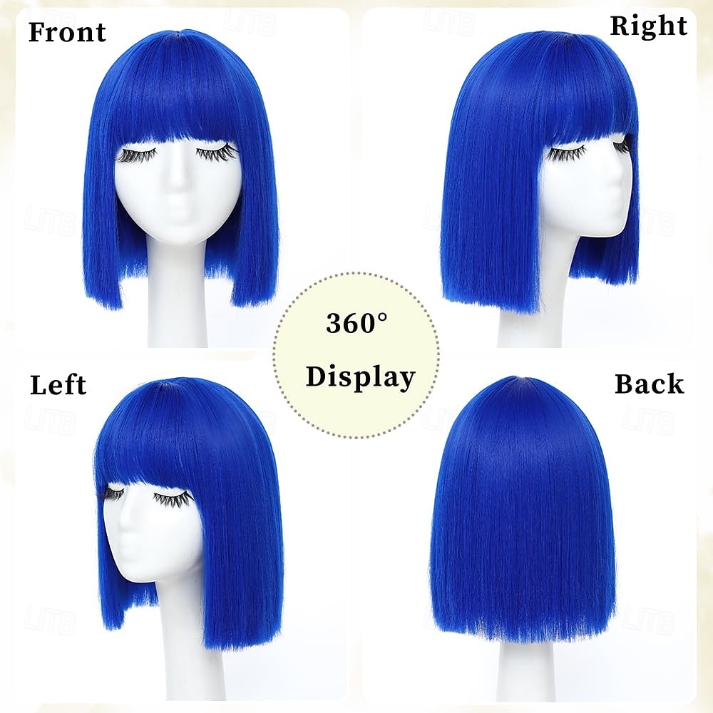 Blue Wig Short Straight Blue Bob Wig With Bangs10 Inch Synthetic Color Wigs For Women Natural Looking Costume Hair For Daily Party Cosplay 2026 - $21.99 –P4