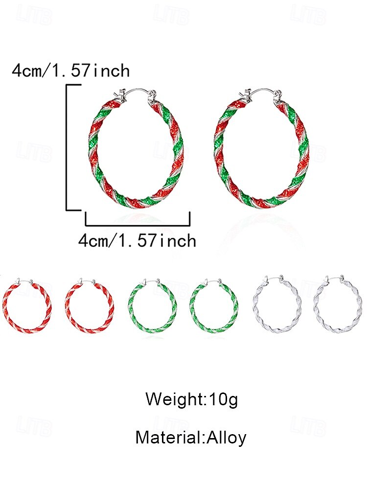 2026年 レディースクリスマスフープイヤリング、赤と緑のツイストデザイン、合金素材、ホリデーパーティーやギフトに最適  コレクション – $7.99 –P11