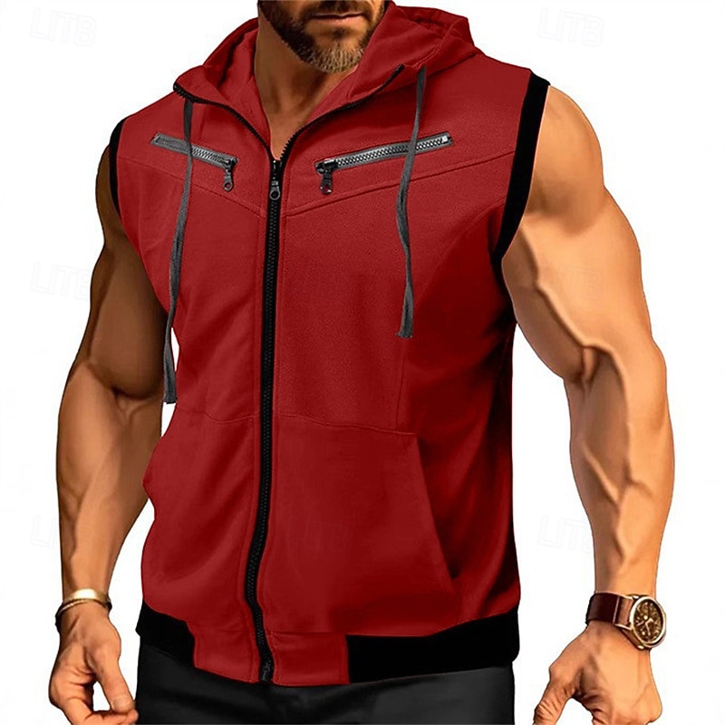 Hombre Sudadera Sudadera con capucha y cremallera completa Negro Vino Rojo Azul Marino Morado Con Capucha Bloque de color Correa Bolsillo Deporte Diario Festivos Poliéster Ropa de calle Básico Casual 2026 - $44.99 –P1