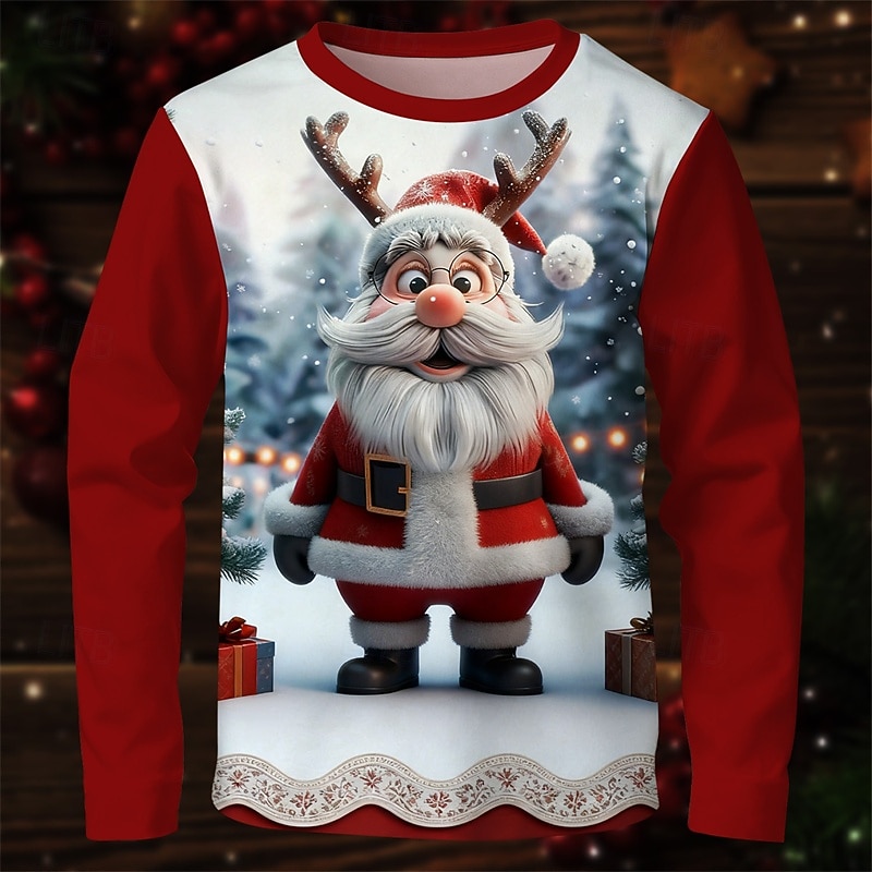 Jul Pojkar 3D jultomten T-shirt Långärmad Vår Höst Mode Grundläggande Barn 4-12 år Rund hals Utomhus Ledigt Dagligen Normal 2025 - $13.99 –P2