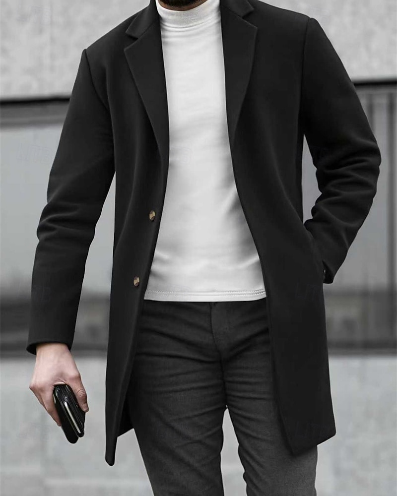 Herre Ytterfrakk Trenchcoat Lang trenchcoat Feriereise Daglig Høst Vinter Polyester Vindtett Yttertøy Klær Mote Klassisk عادي Lomme Knaphul Enkeltkneppet 2026 - $36.99 –P10