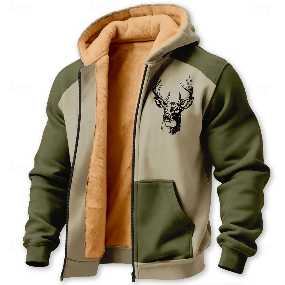 Per uomo Cervo Pile Felpa con Cappuccio Giacca di pelle Felpa Classico Da caccia Manica Lunga Girocollo All'aperto Campeggio Marrone Verde Grigio scuro Con zip Autunno Inverno progettista S M L XL del 2026 a $41.99 –P2