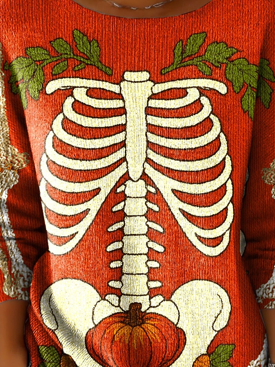 Γυναικείο Πουλόβερ Γραφικό Κρανίου Χαριτωμένο Streetwear Καθημερινής Γραφικού Κρανίου Στρογγυλή Λαιμόκοψη Ράψιμο Πλεκτό Μακρυμάνι Κανονικά Τόπες Πλεκτό Πορτοκαλί Φθινόπωρο Χειμώνα 2026 - $8.99 –P2