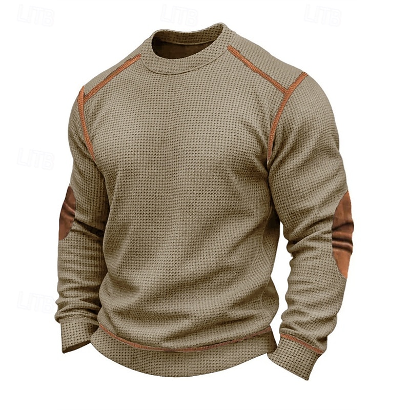 Homens Camiseta Waffle Camiseta Camisetas T-shirt Manga Longa Gola Redonda Primavera Outono Bloco de cor Moda Designer Básico Patchwork Clássico Férias Rua Para Noite Preto Branco Vermelho Top Tee de 2026 por $27.99 –P8